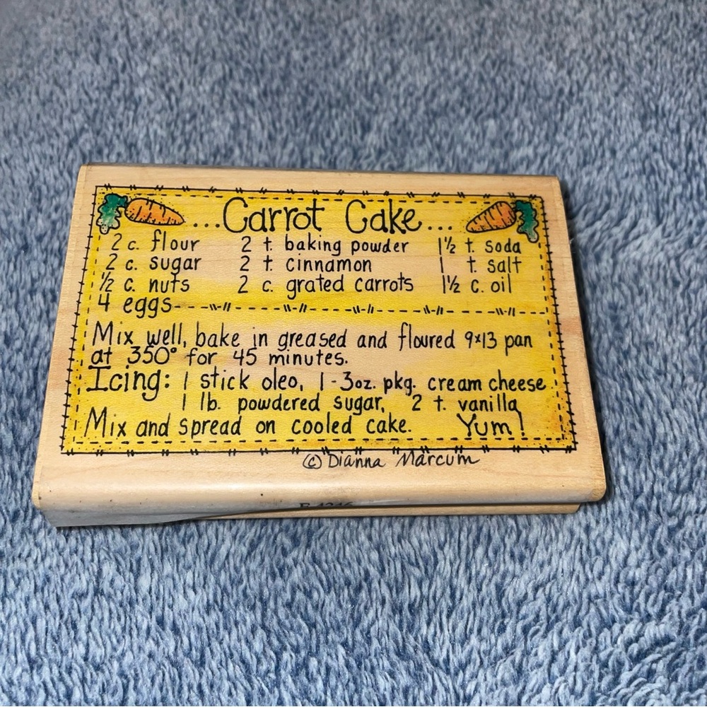 Dianna Marcum CARROT CAKE RECIPE Wood Mounted Rubber Stamp Stampassions 1998